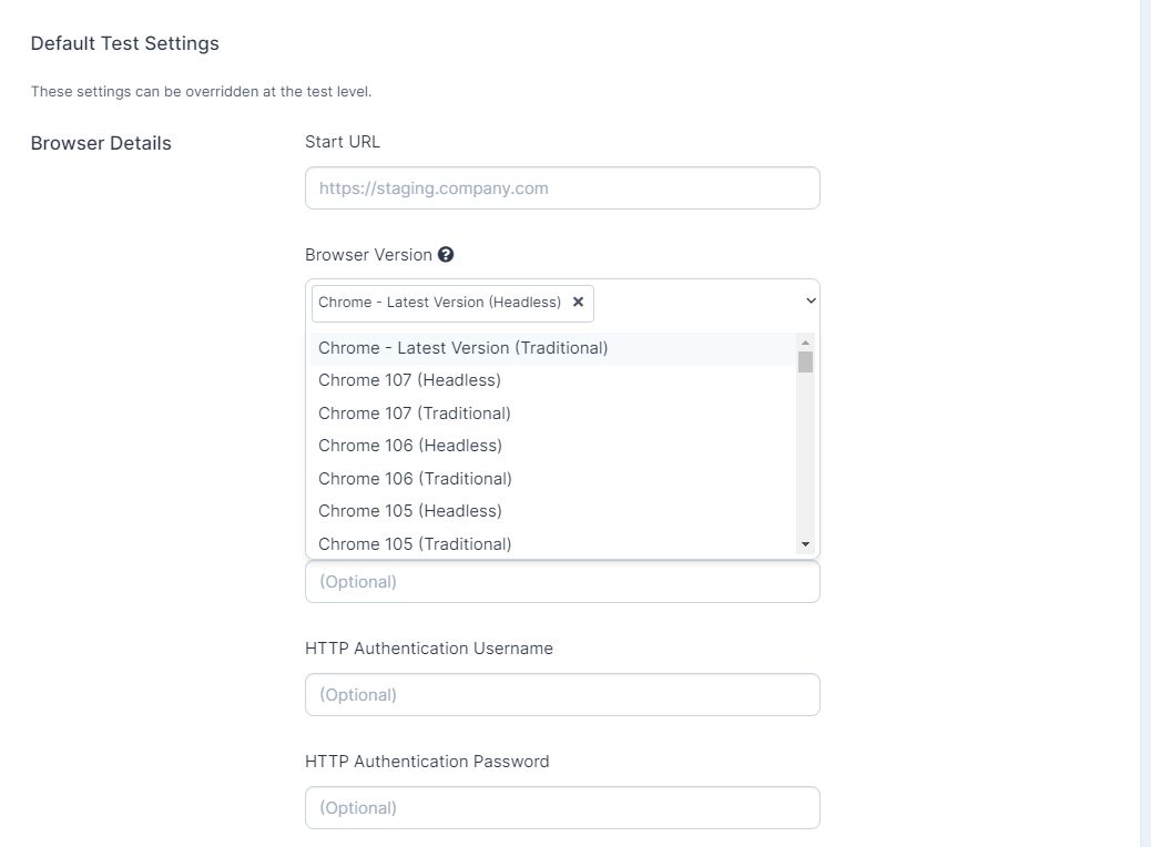 Default Test Setting