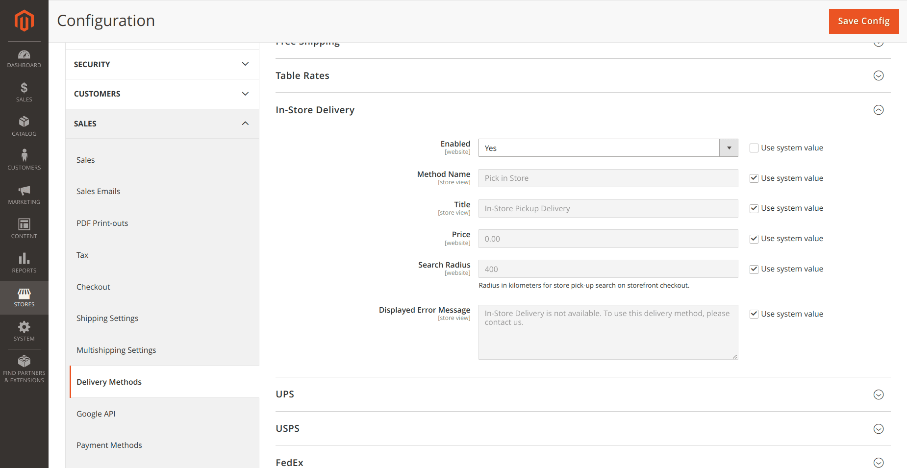Enable In-Store Delivery Method
